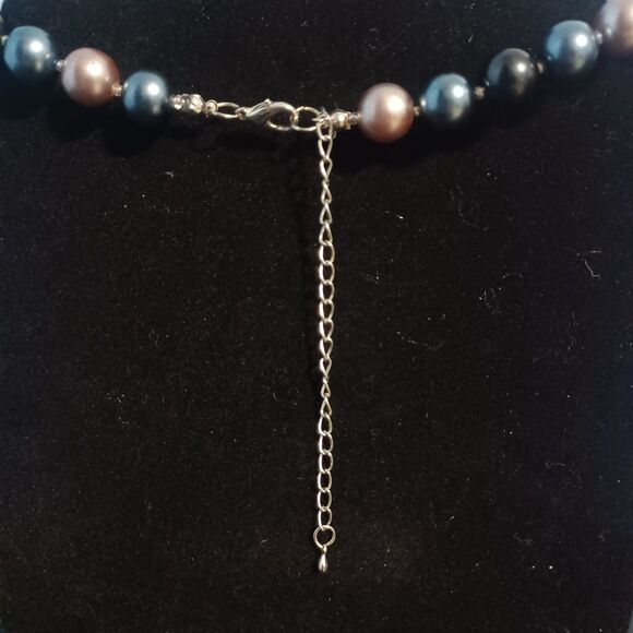 Blue, Black, Gray Faux Pearl Necklace, 16" - Picture 2 of 2
